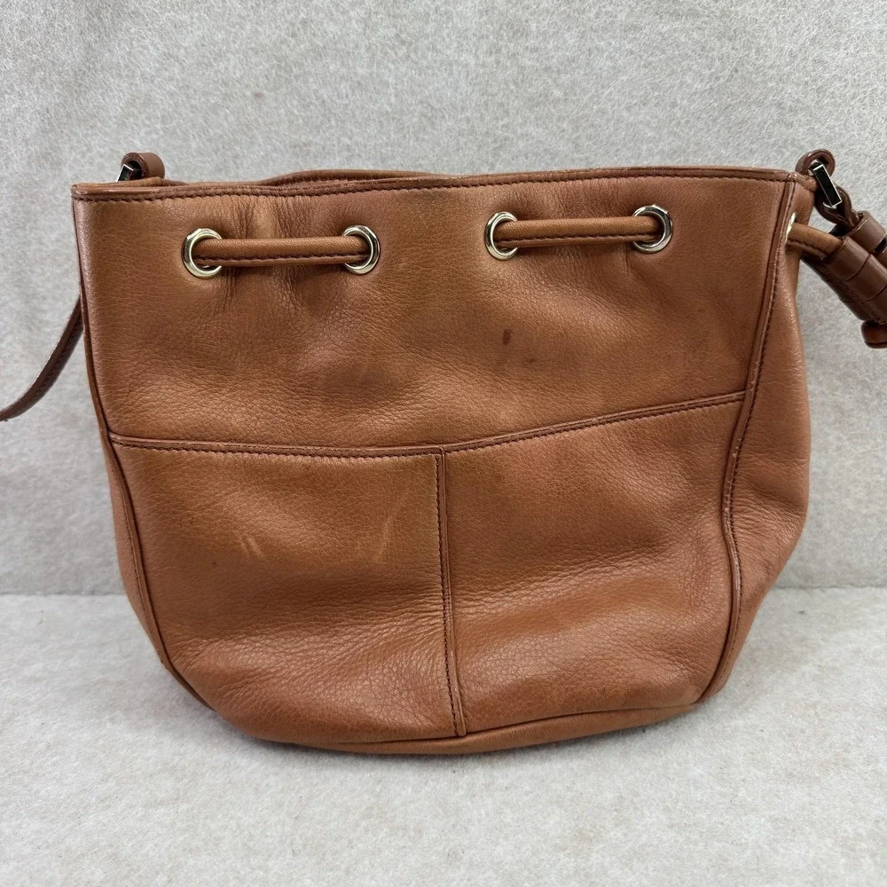 Cole‎ Haan Bag Womens Small Brown Bucket Drawstring Crossbody Leather Pebbled